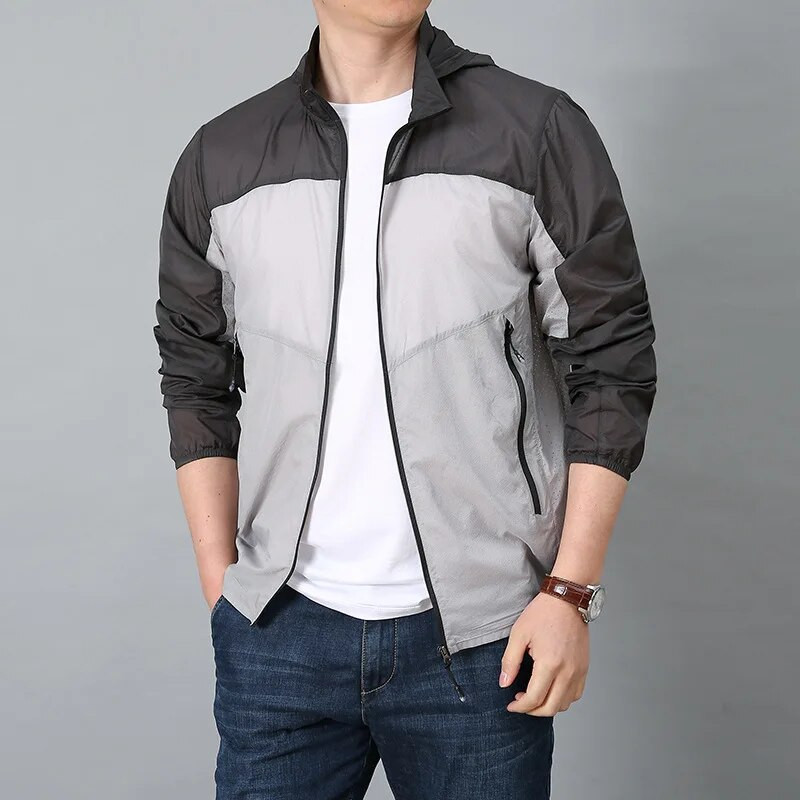 Jachetă ultra subțire pentru bărbați, ușoară, cu glugă, de protecție solară, vară, drumeții în aer liber, camping, pescuit, uscare rapidă, îmbrăcăminte respirabilă