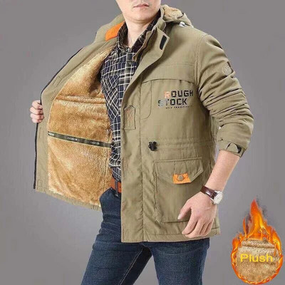 Costum de asalt în aer liber Jachetă groasă de pluș de iarnă pentru bărbați Costum de alpinism rezistent la vânt pentru bărbați Jachetă de lucru mare cu buzunare multiple pentru bărbați