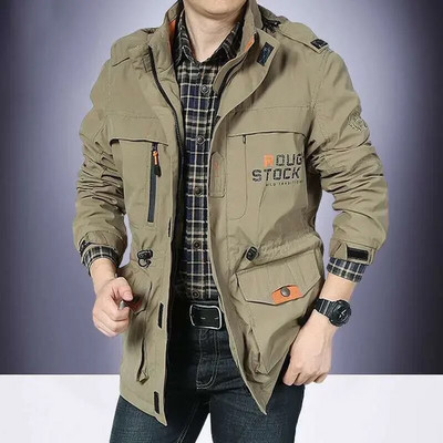 Costum de asalt în aer liber Jachetă groasă de pluș de iarnă pentru bărbați Costum de alpinism rezistent la vânt pentru bărbați Jachetă de lucru mare cu buzunare multiple pentru bărbați