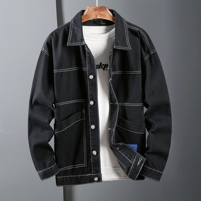 Jachetă nouă de toamnă de blugi pentru bărbați, ocazional, cu buzunar, haină cargo Streetwear, culoare solidă, cu rever, jachetă bomber pentru bărbați, îmbrăcăminte exterioară, 5XL