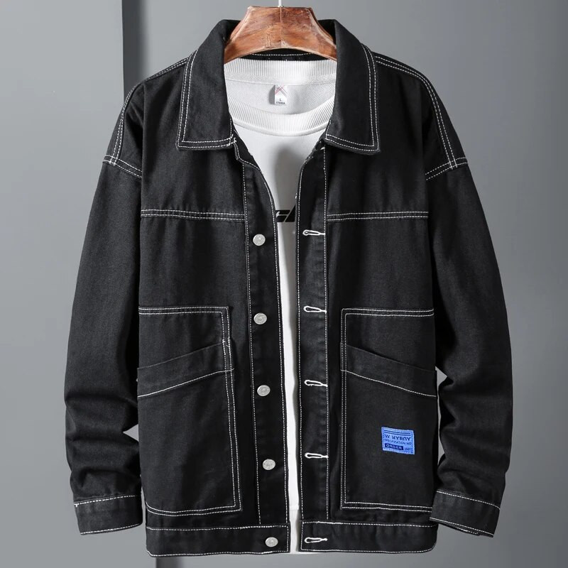 Jachetă nouă de toamnă de blugi pentru bărbați, ocazional, cu buzunar, haină cargo Streetwear, culoare solidă, cu rever, jachetă bomber pentru bărbați, îmbrăcăminte exterioară, 5XL