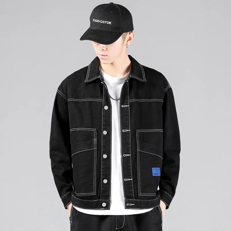 Jachetă nouă de toamnă de blugi pentru bărbați, ocazional, cu buzunar, haină cargo Streetwear, culoare solidă, cu rever, jachetă bomber pentru bărbați, îmbrăcăminte exterioară, 5XL