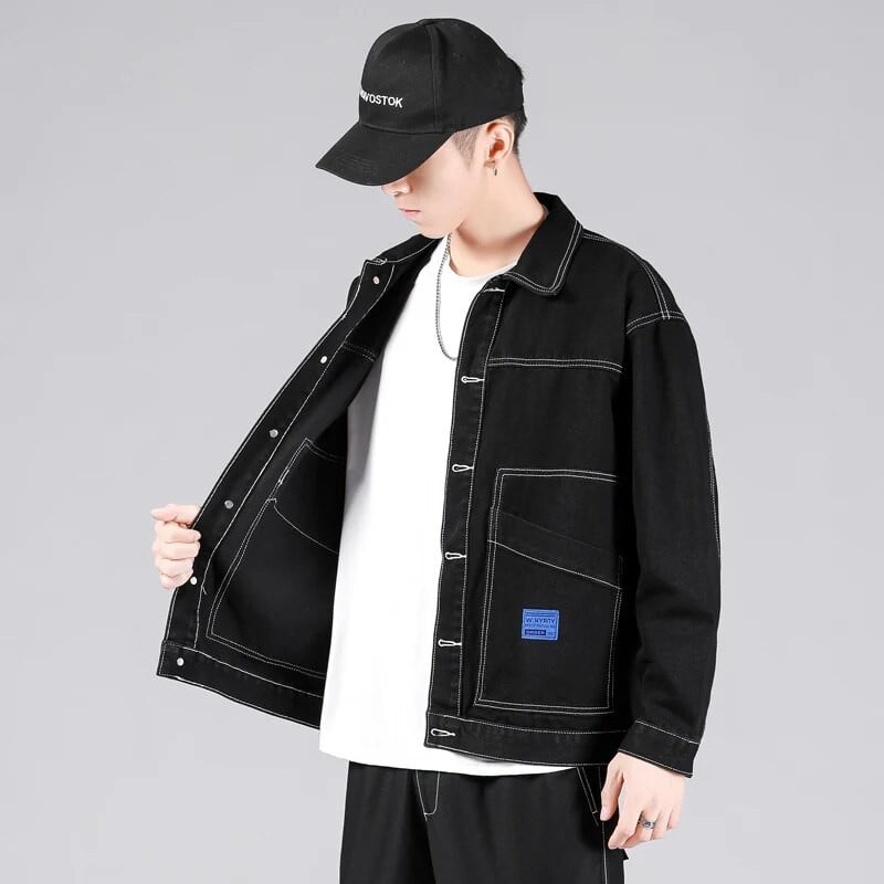 Jachetă nouă de toamnă de blugi pentru bărbați, ocazional, cu buzunar, haină cargo Streetwear, culoare solidă, cu rever, jachetă bomber pentru bărbați, îmbrăcăminte exterioară, 5XL
