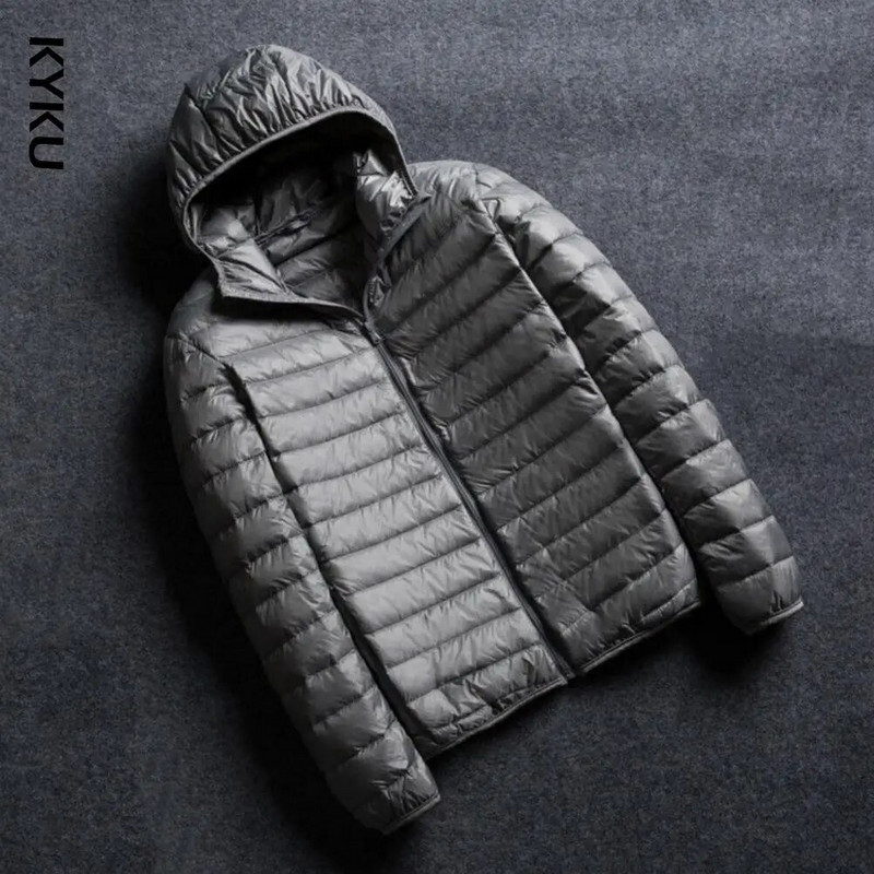 Ανδρικό παλτό μονόχρωμο με κουκούλα Ζακέτα με φερμουάρ Ελαφρύ χειμωνιάτικο/φθινοπωρινό ανδρικό μπουφάν για καθημερινή χρήση