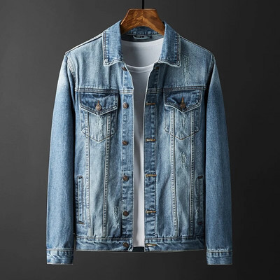 Muška vintage traper jakna Jesenska nova korejska moda Jean kaput Ulična muška ležerna široka jakna velika veličina 4XL 5XL