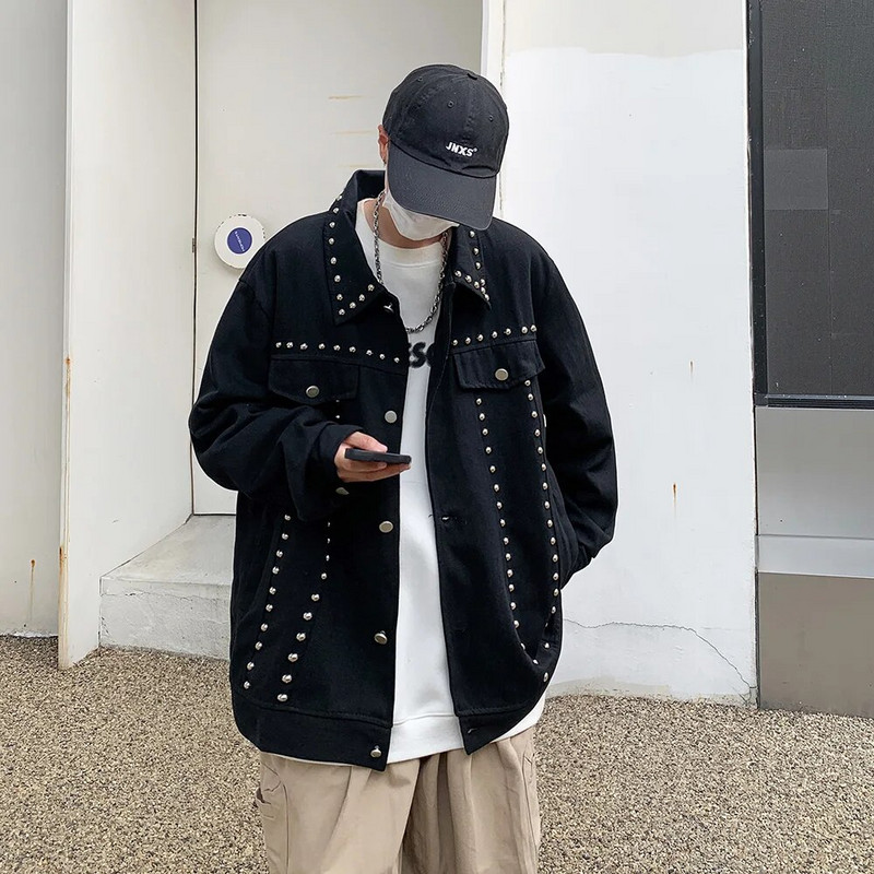 Jachetă de denim cu nituri pentru bărbați