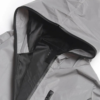 Унисекс светлоотразително яке с дълъг ръкав и качулка, ветровка, улично палто