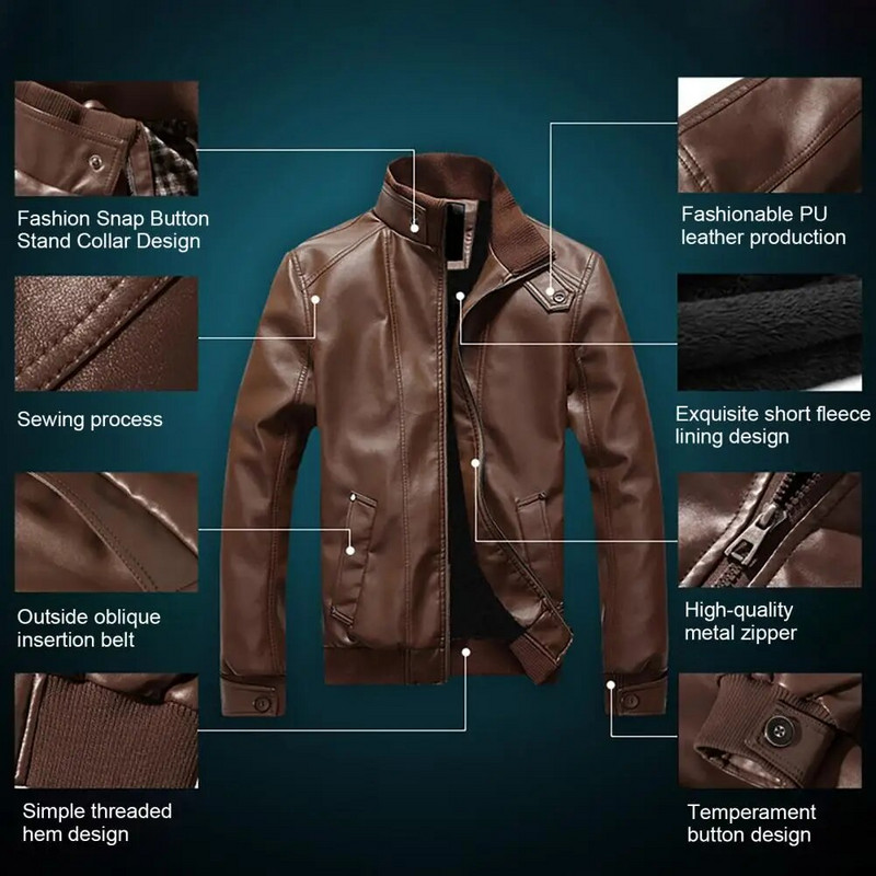 Muška jakna od umjetne kože motociklistička muška uska jakna sa samostojećim ovratnikom Jaqueta De Couro Masculina Gornja odjeća muški kaput od PU kože