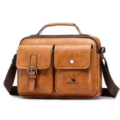 Мъжка чанта през рамо Vintage PU кожа Crossbody Pack Бизнес чанти за мъже Ретро ежедневна офис пътна чанта Дамска чанта