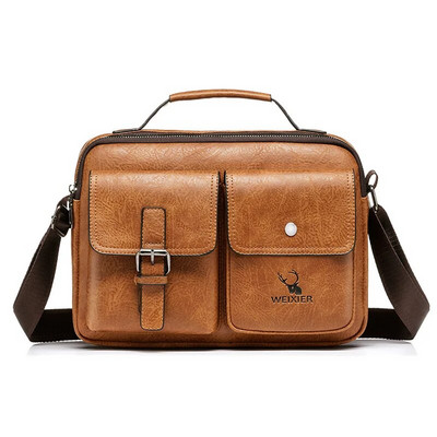 Geantă de umăr pentru bărbați, vintage, din piele PU, pachet Crossbody Genți de afaceri pentru bărbați, ocazional, retro, de călătorie, de birou.