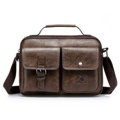 Geantă de umăr pentru bărbați, vintage, din piele PU, pachet Crossbody Genți de afaceri pentru bărbați, ocazional, retro, de călătorie, de birou.