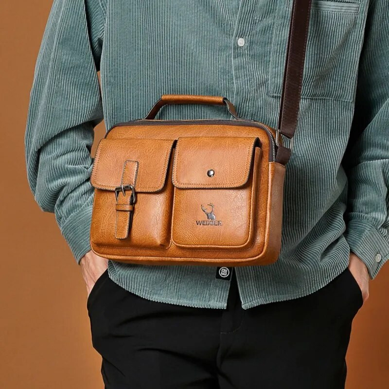 Vyriškas pečių krepšys Vintage PU odos Crossbody Pack verslo žinučių krepšiai vyrams Retro laisvalaikio biuro kelioninio krepšio rankinė