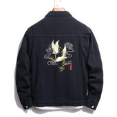 Bărbați Jachetă de blugi cu broderie cu macara Păsări din blugi brodate cu pasăre