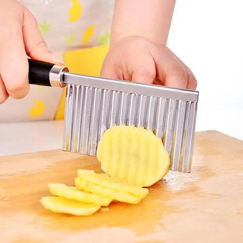 Нож с вълнисти остриета за картофи Кухненска джаджа от неръждаема стомана Инструмент за рязане на зеленчуци и плодове Кухненски аксесоари Машина за пържени картофи