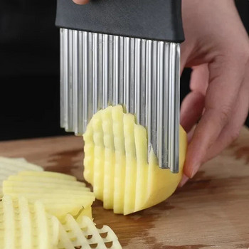 Щипка за картофи от неръждаема стомана Машини за нарязване на пържени картофи Зеленчуци Плодове Crinkle Wavy Knife Cutter Chopper Кухненски инструменти за зеленчуци