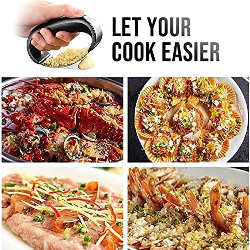 Set de balansoare pentru presă de usturoi din oțel inoxidabil Tocator de usturoi premium Design în formă de arc Concasor de usturoi Accesorii pentru bucătărie Gadget