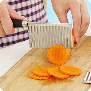 Вълнообразна резачка за картофен чипс от неръждаема стомана, вълнообразен нож за плодове и зеленчуци, ръчен чопе за тесто, уред за пържене, кухненски приспособления