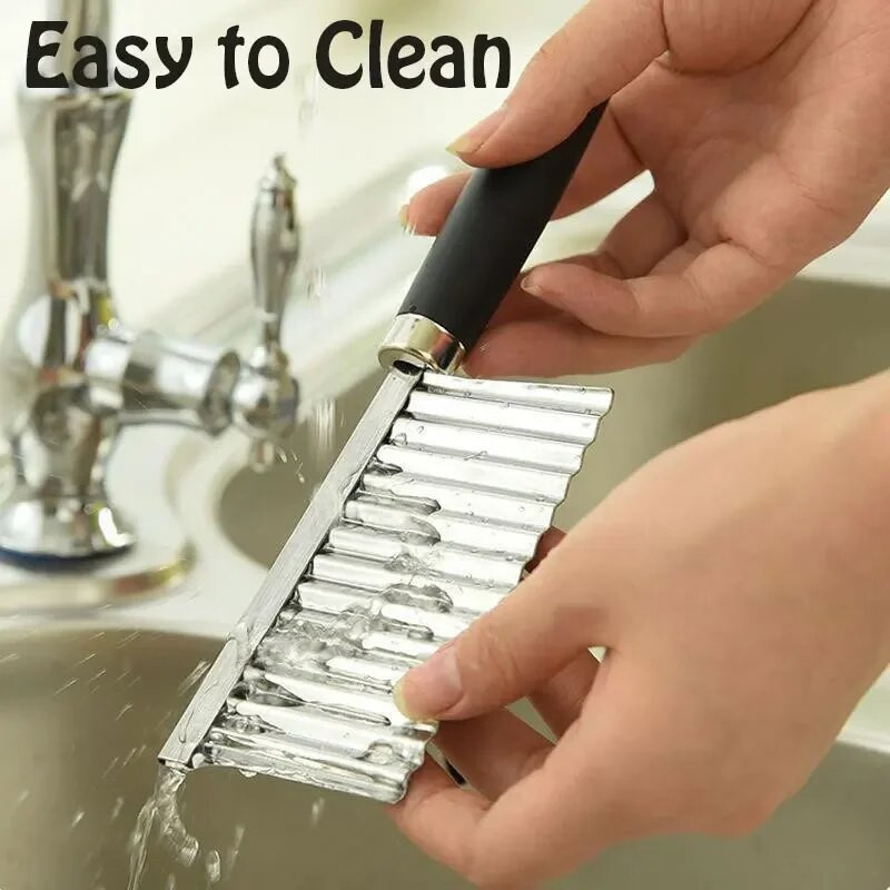 Nerūdijančio plieno bulvių drožlių banguotasis pjaustytuvas, vaisinių daržovių raukšlių banguotas peilis, tešlos rankinis choppe, gruzdintuvė, virtuvės prietaisai