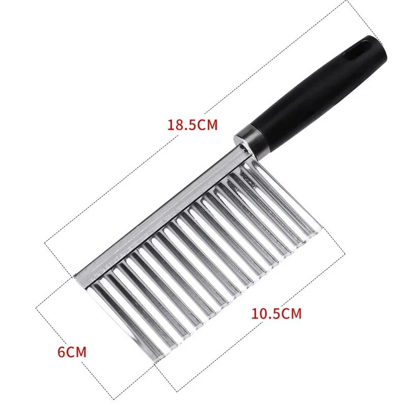 Nerūdijančio plieno bulvių drožlių banguotasis pjaustytuvas, vaisinių daržovių raukšlių banguotas peilis, tešlos rankinis choppe, gruzdintuvė, virtuvės prietaisai