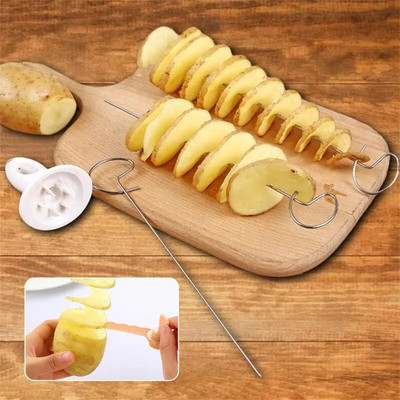 Направи си сам спираловидна резачка за картофи Наниз Въртете картофен чипс Кула за нарязване Ръчна усукана резачка за картофи Творчески кухненски джаджи Инструменти