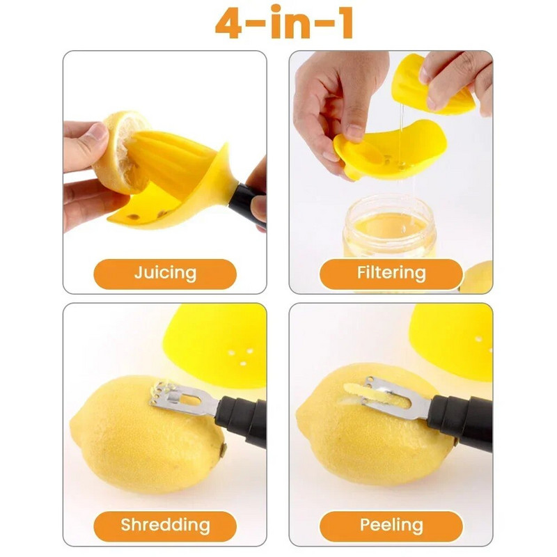 4 в 1 Лимоноизстисквачка Ръчна сокоизстисквачка Сокоизстисквачка за плодове Сокоизстисквачка за цитрусови плодове Сокоизстисквачка за лимони Преса за белачки Преносими кухненски инструменти
