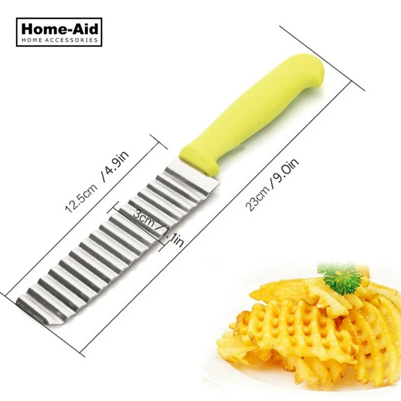 Cuțit pentru cartofi prăjiți din oțel inoxidabil pentru cartofi prăjiți Chip cu lamă zimțată Tăiere ușoară, banane, fructe, tocator cuțit pentru cartofi