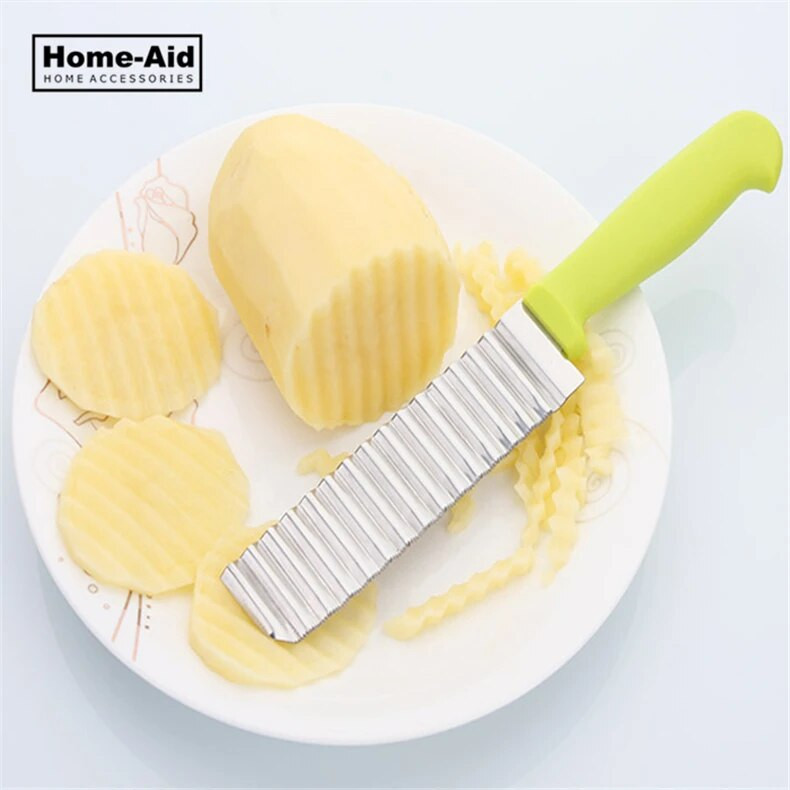 Cuțit pentru cartofi prăjiți din oțel inoxidabil pentru cartofi prăjiți Chip cu lamă zimțată Tăiere ușoară, banane, fructe, tocator cuțit pentru cartofi