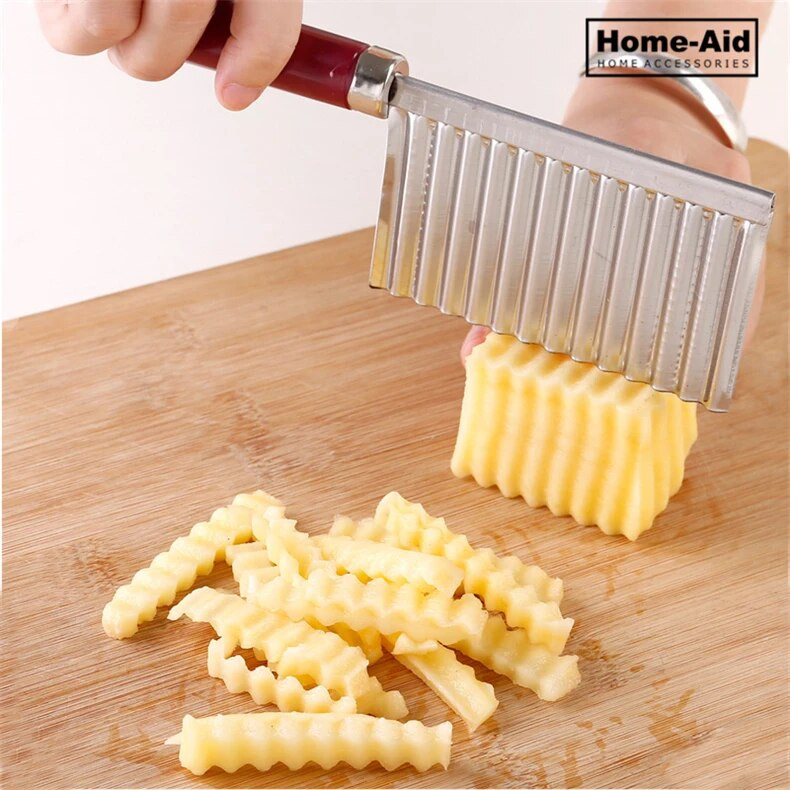 Cuțit pentru cartofi prăjiți din oțel inoxidabil pentru cartofi prăjiți Chip cu lamă zimțată Tăiere ușoară, banane, fructe, tocator cuțit pentru cartofi