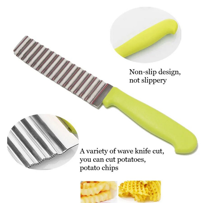 Cuțit pentru cartofi prăjiți din oțel inoxidabil pentru cartofi prăjiți Chip cu lamă zimțată Tăiere ușoară, banane, fructe, tocator cuțit pentru cartofi
