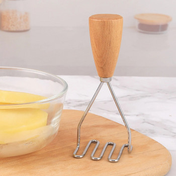 Leeseph Potato Masher, 430 Stainless Steel Potato Masher Tool with Wooden Handle, Vegetable Masher for Cooking Kitchen Gadget