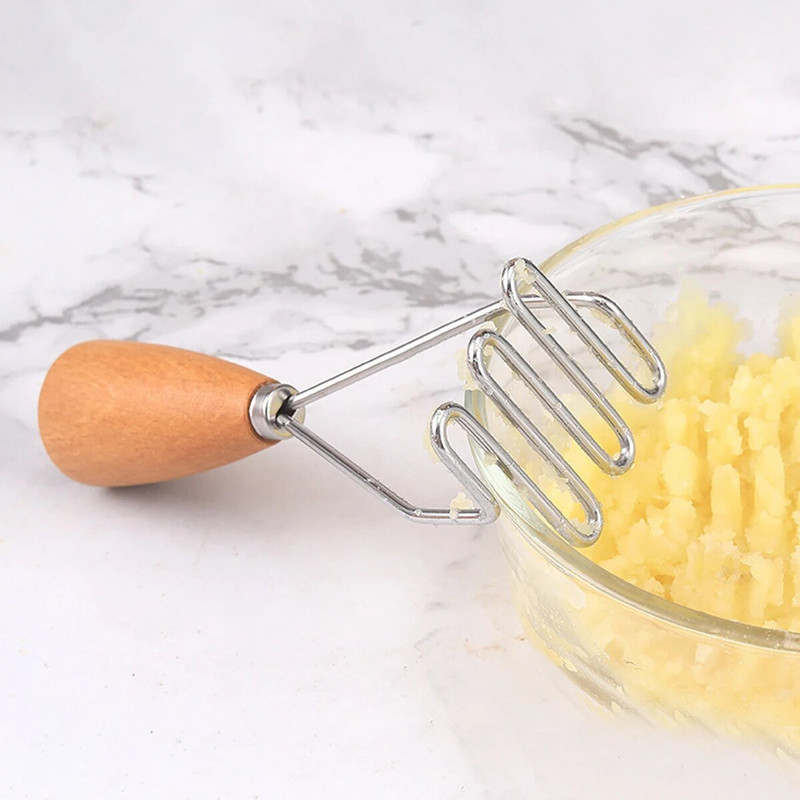 Leeseph bulvių smulkintuvas, 430 nerūdijančio plieno bulvių grūstuvas su medine rankena, daržovių grūstuvas virtuvės įtaisui gaminti