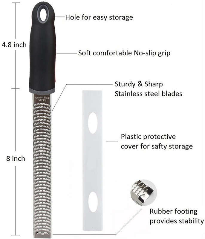 Best Zester, răzătoare pentru brânză de bucătărie din oțel inoxidabil, capac din plastic, mâner moale ergonomic