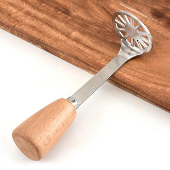 Leeseph Stainless Steel Potato Masher Kitchen Tool, Potato Smashing Tool Manual Masher with Wooden Handle