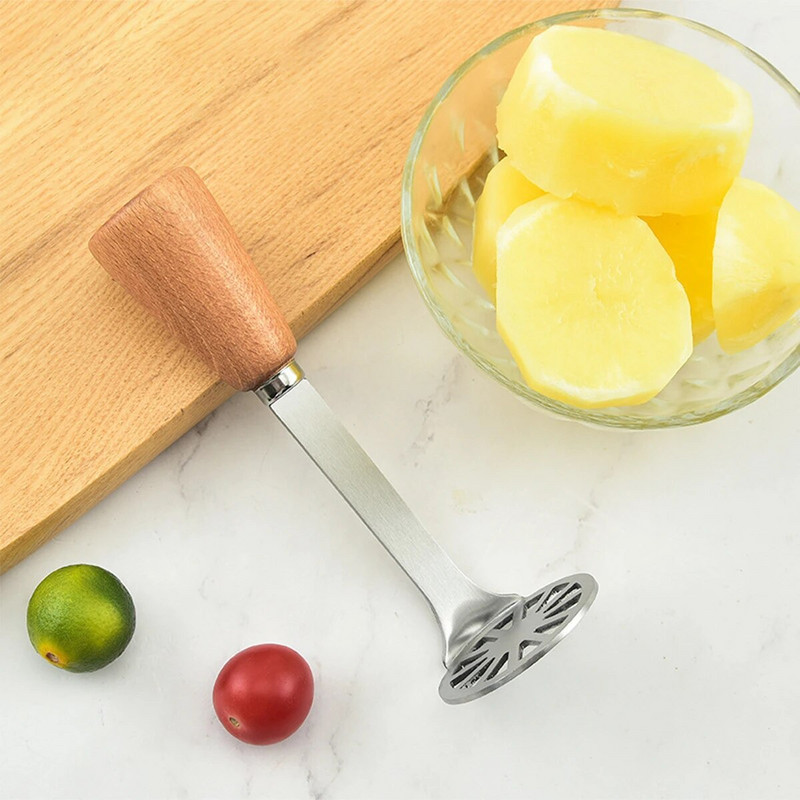 Instrument de bucătărie Leeseph din oțel inoxidabil pentru zdrobire de cartofi, instrument de zdrobire de cartofi Masina manuală cu mâner de lemn