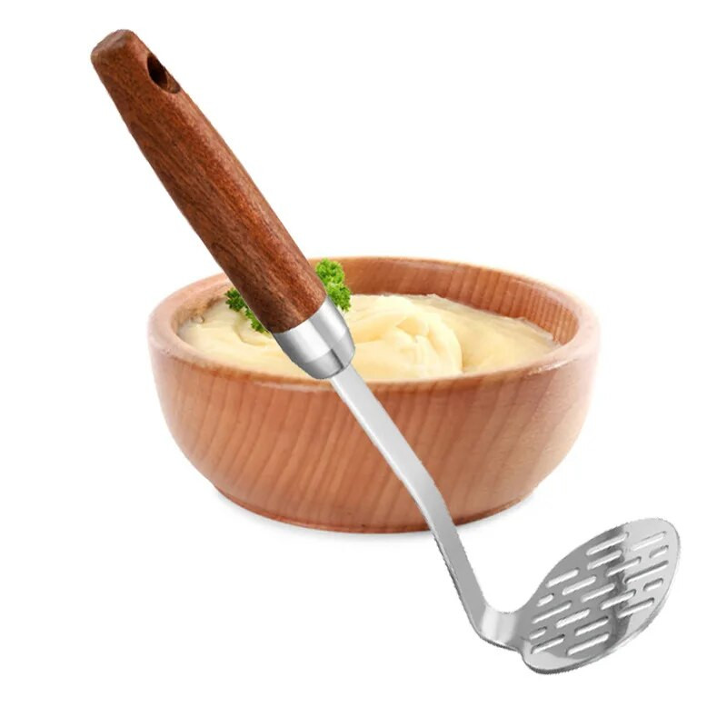 Mașină de zdrobire de cartofi presată din oțel inoxidabil de uz casnic cu mâner din lemn Mașină de sucuri Tocător manual de legume Tocător de alimente Gadget de bucătărie