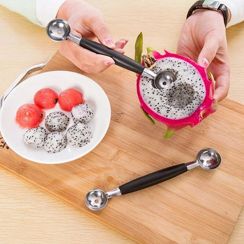 Πεπόνι καρπούζι μπάλα σέσουλα φρούτων κουτάλι παγωτό σορμπέ από ανοξείδωτο ατσάλι διπλής άκρης Εργαλείο μαγειρέματος Αξεσουάρ κουζίνας Gadgets