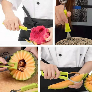 Копач за плодове 3 в 1 Нож за рязане на диня Ложица Нож за издълбаване на пъпеши Разделител на пулпа за копаене на плодове Инструменти за зеленчуци Кухненски джаджи