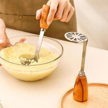 WORTHBUY Ξύλινη λαβή Πολτοποιητής πατάτας από ανοξείδωτο ατσάλι Μηχανή καρότου Παιδικά συμπληρωματικά εργαλεία διατροφής Αξεσουάρ κουζίνας