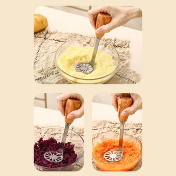 WORTHBUY Ξύλινη λαβή Πολτοποιητής πατάτας από ανοξείδωτο ατσάλι Μηχανή καρότου Παιδικά συμπληρωματικά εργαλεία διατροφής Αξεσουάρ κουζίνας