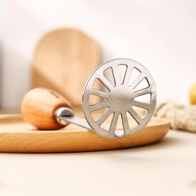 WORTHBUY Gnječilica za krumpir s drvenom ručkom Gnječilica za mrkvu od nehrđajućeg čelika Dječji alati za dodatnu hranu Kuhinjski pribor