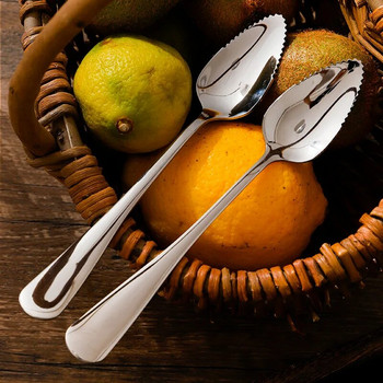 Лъжица за киви и манго от неръждаема стомана Стъргалка за кал с назъбени ръбове Инструмент за рязане на кал за изстъргване на плодове Бебешки кухненски прибори