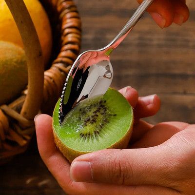 Linguriță de mango Kiwi din oțel inoxidabil Racătoare de noroi cu margine zimțată Instrument de tăiat noroi pentru răzuit fructe Procesor de alimente pentru bebeluși Ustensile de bucătărie