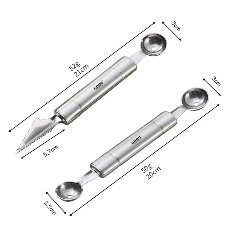 Cuțit multifuncțional pentru pepene galben cu cap dublu din oțel inoxidabil Cuțit pentru decorare a legumelor Cuțit pentru bile de fructe Accesorii pentru salată de bucătărie