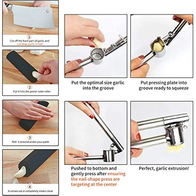 304 Roostevabast terasest küüslaugupress Tööriistad Eemaldatav Koorimine Küüslaugu lihvimine Viilutaja Hakkija Komplekt Toiduvalmistamisvidinad Köögitarvikud