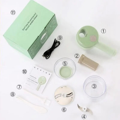 Set de zdrobitor de usturoi de mână cu tăietor de legume electric 4 în 1 pentru ardei, chili, ceapă, ghimbir, carne cu perie, unelte de bucătărie