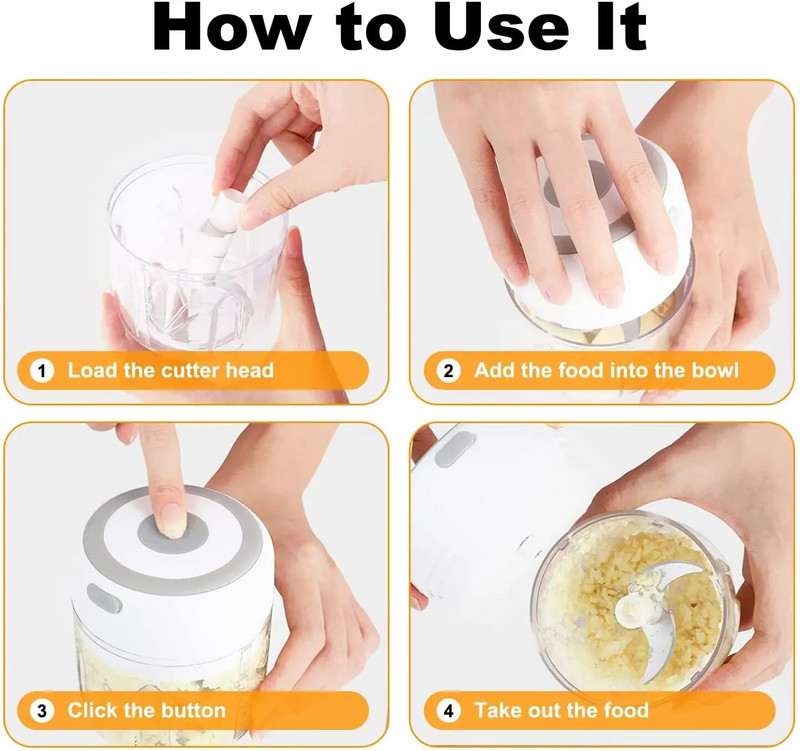 100/250 ml elektrinis mini maisto smulkintuvas Įkraunamas mažas virtuvinis kombainas česnakų tyrei, svogūnų žolės daržovėms imbierui vaisių trintuvas