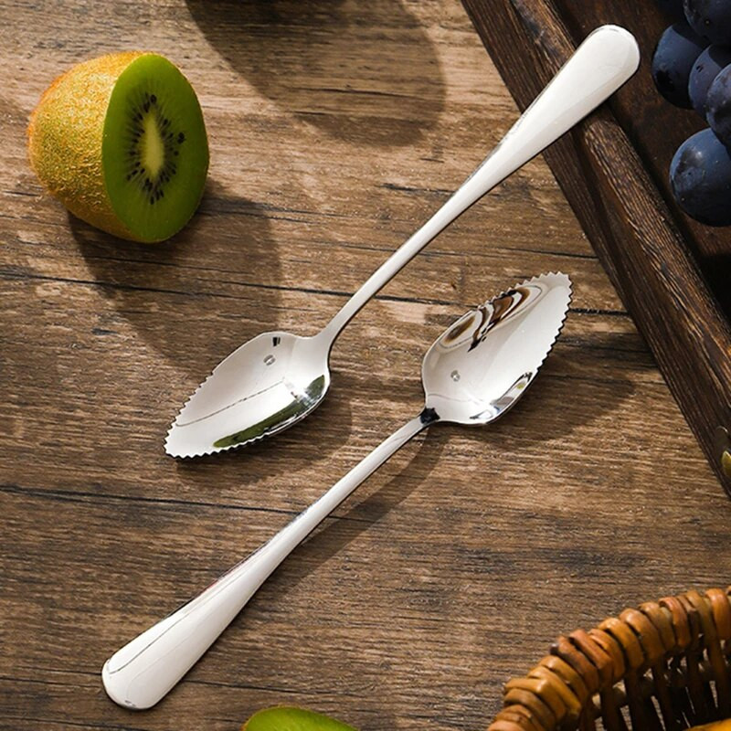 Nerūdijančio plieno kivių mango šaukštas dantytais kraštais vaisių šveitimo purvo pjaustymo įrankių indai Kūdikių virtuvės kombainai Virtuvės priedai