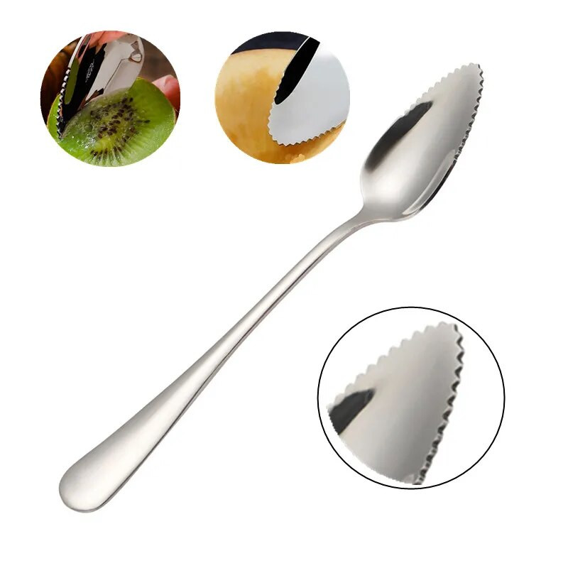 Nerūdijančio plieno kivių mango šaukštas dantytais kraštais vaisių šveitimo purvo pjaustymo įrankių indai Kūdikių virtuvės kombainai Virtuvės priedai