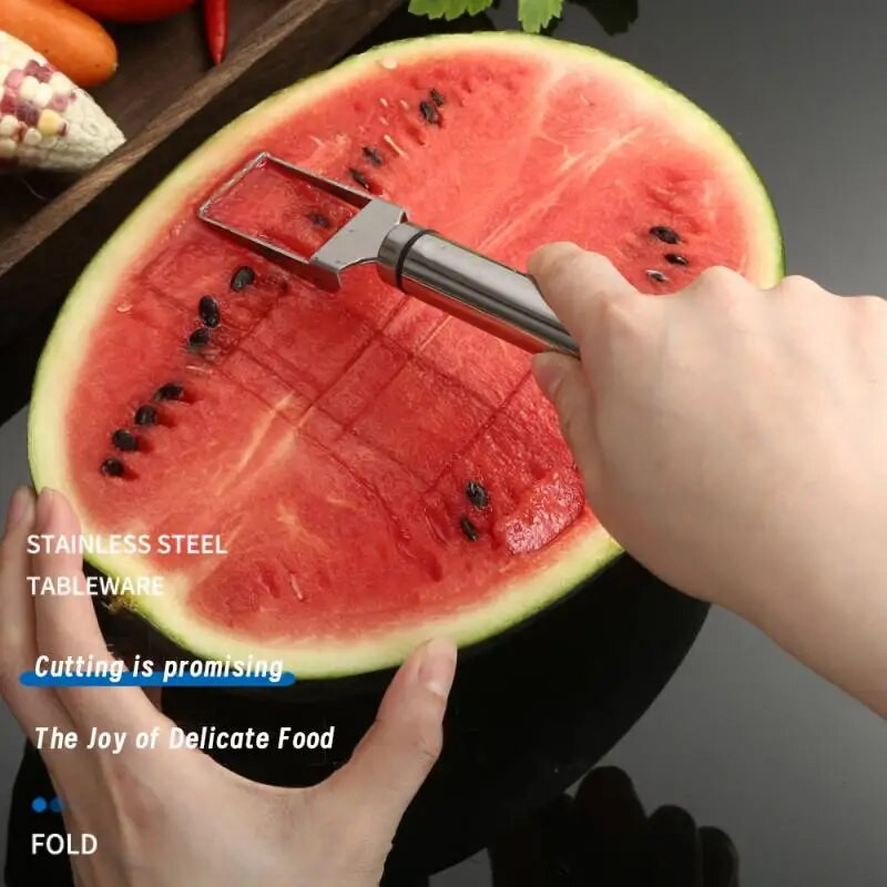 1 vnt. arbūzų pjaustymo kubeliais įrankis nerūdijančio plieno Daugiafunkcis vaisių skirstytuvas, šakutė, kasimo minkštimas, vaisių šakutė Virtuvės priedai