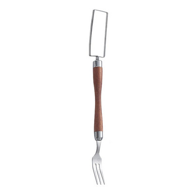 Vaisių šakutės pjaustyklės peilis nerūdijančio plieno meliono kubelių pjovimo įrankis medinė rankena, dviguba galvutė arbūzų vaisiams, pasidaryk pats, vaisių salotoms